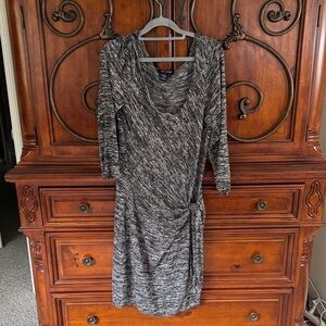Max Studio Black and Gray Long Sleeve Light Sweater Dress